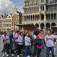 Tourists in front of the Bread House / Brussel's Museum at the Market square / Grand Place, Belgium