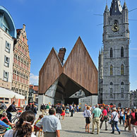 The modern Gentse Stadshal / Ghent Market Hall in the historic center of Ghent, Belgium