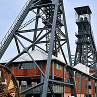 The two winding-wheels at the Bois du Cazier coal mine museum, Marcinelle, Charleroi, Belgium