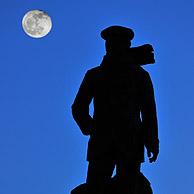 Silhouetted statue of Hubert Latham, French aviation pioneer and first person to attempt to cross the English Channel in an aeroplane at Cap Blanc Nez, Côte d'Opale / Opal Coast, France
<BR><BR>More images at www.arterra.be</P>