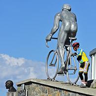 Statue for Tour de France cyclist Octave Lapize and sign telling angle of inclination for cyclists cycling the Col du Tourmalet in the Pyrenees, France
<BR><BR>More images at www.arterra.be</P>